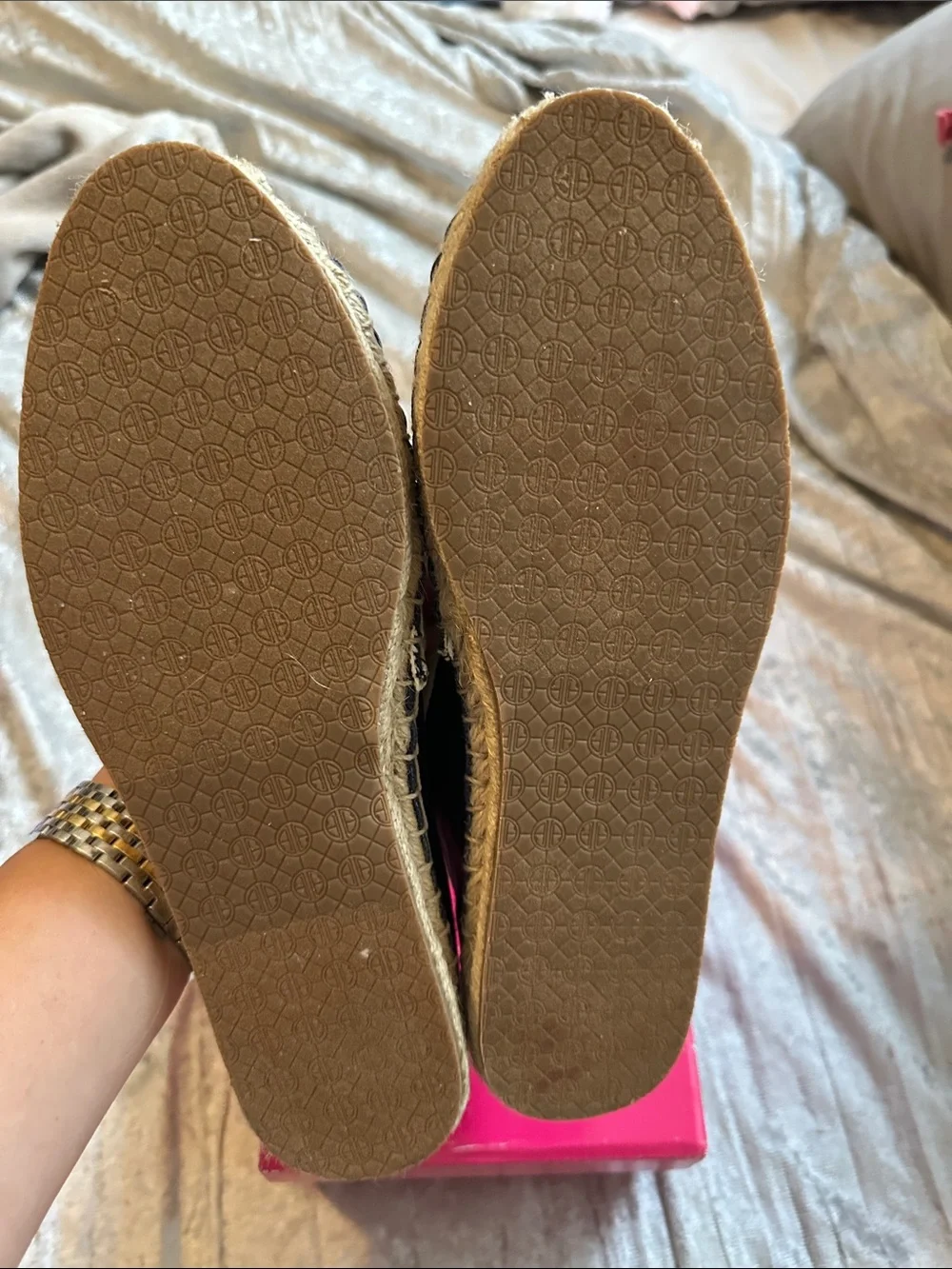 Lilly Pulitzer Navy Canvas Espadrilles with Gold Seahorse Applique